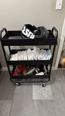 Black 3-Tier Rolling Storage Cart with wheels