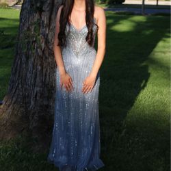 Smoky Blue Prom Dress