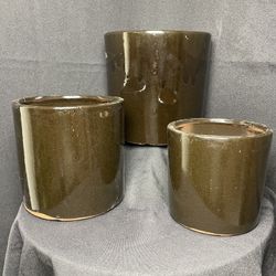 Shiny Black Ceramic Cylinder Pots-Small Garden Pots ($45 set of 3)