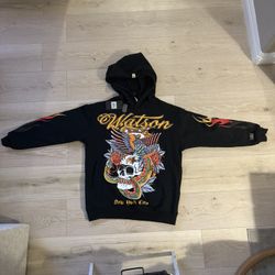 Watson New York City Rhinestone Skull Hoodie Black Flame Size "small"