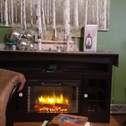 Fireplace w/ Mantle, shelf, And Display Case