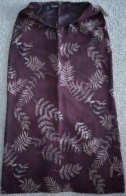 Rafaella Plum Burgundy Fern Leaf Print Midi Maxi Skirt - Elastic Waist Band size 8