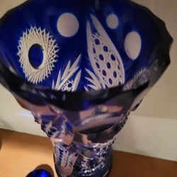 Crystal cobalt , blue itched very large , very heavy , perfect , antique , never been used