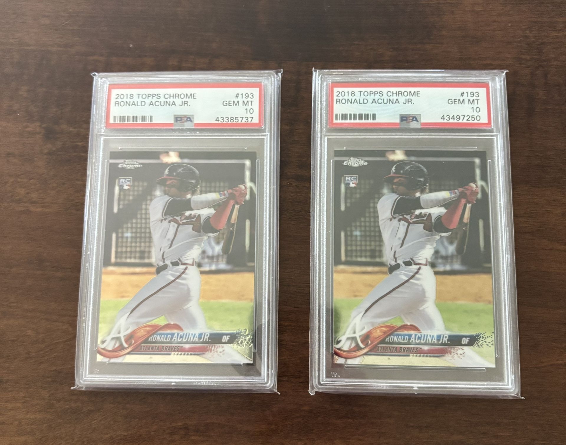 (2) Ronald Acuna Jr 2018 Topps Chrome PSA 10 GEM MINT Rookie RC