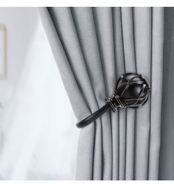 Decorative Curtain Drapery Holdbacks, Curtain Tiebacks Hooks with Screws Wall Mounted, Netted Texture Finials for Drapes Window Home Decoration, Black