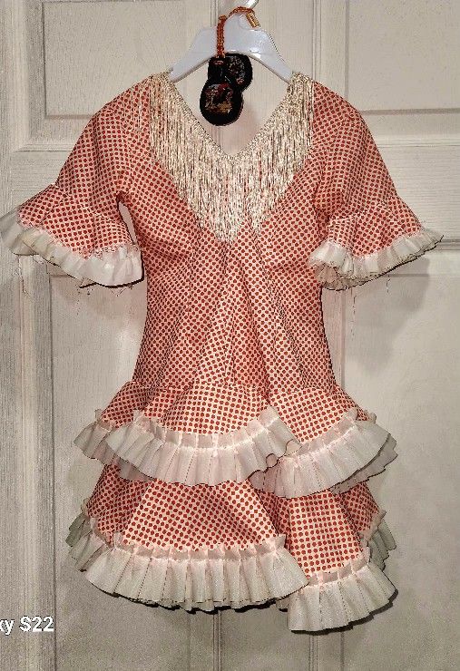 Vintage Flamenco Little Girl Dress, Castenets & Manta (SHAWL)