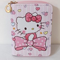 Hello Kitty Pink Sanrio Kawaii Small Zip Around Wallet Coin Purse, NEW