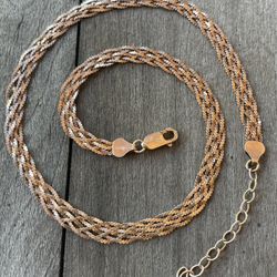 Dyadema Italy 925 Sterling Silver braided Herringbone Multi Tone 18”