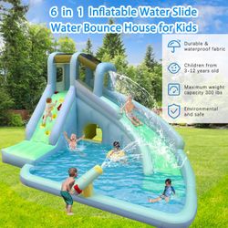 Inflatable Water Slide 6 In 1 Kids Water Park With 550w Blower 2305-8