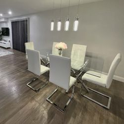 Glass Dining Table with 6 Chairs