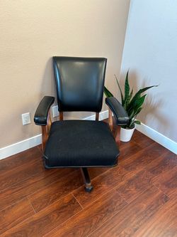 Black Leather Office Chair with Wood Arms