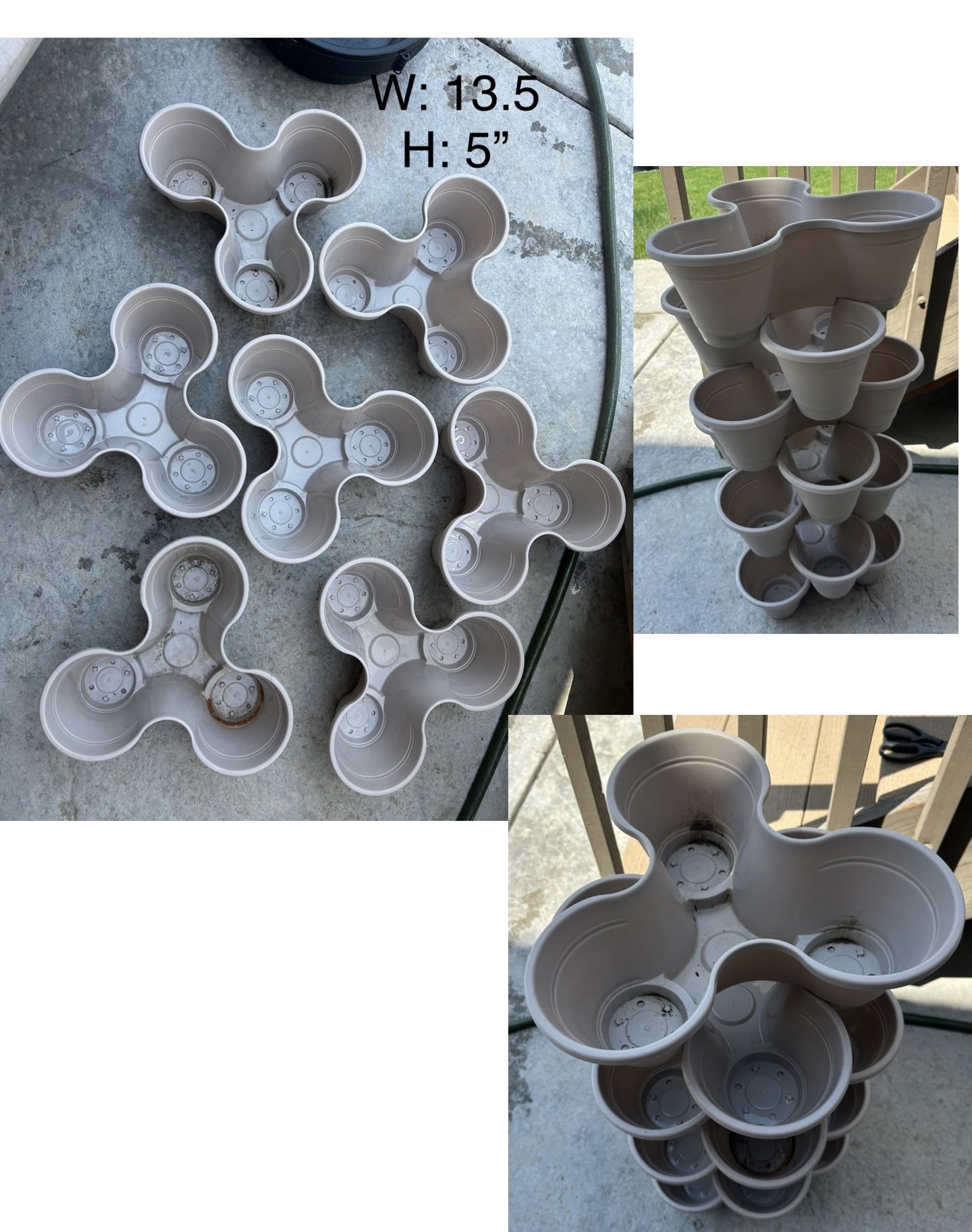 Set of stackable planter pots, dimensions W: 13.5" H: 5" each