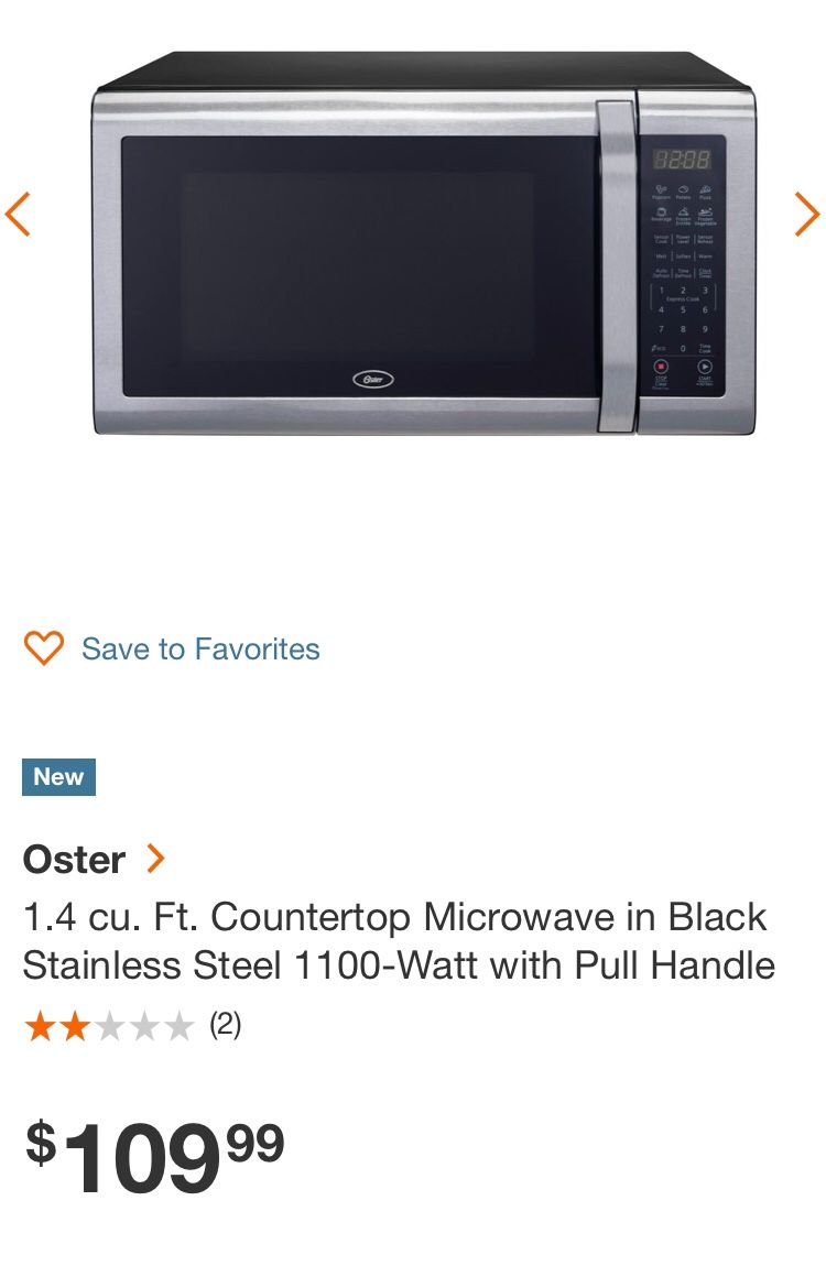 Oster microwave 1100 watt stainless steel