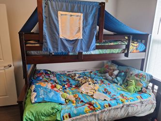 Twin/Full Mission Bunkbed Cappuccino w/Blue Tent Kit by Donco