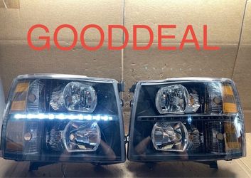 #OH105 2007-2013 Chevy Silverado LED DRL Black Halogen Headlight lamp Pair