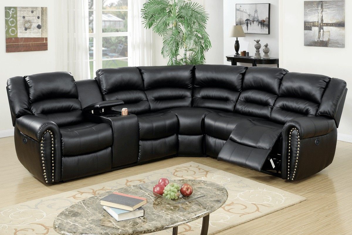 Brand New Black Leather Power Reclining Sectional Sofa