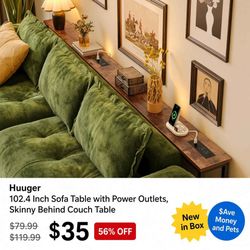 New 102.4 Inch Sofa Table with Power Outlets, Skinny Behind Couch Table Console Table w/USB $35