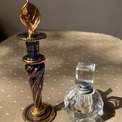 6" Gold Lwaf Painted Perfume Bottle 3" Crystal Clear Perfume Bottle