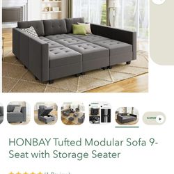 HONBAY Tufted Modular Sofa 9-Seat with Storage Seater