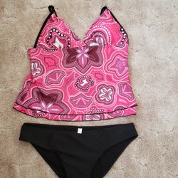 Brand New Pink Printed Tankini With Matching Bikini Bottom.