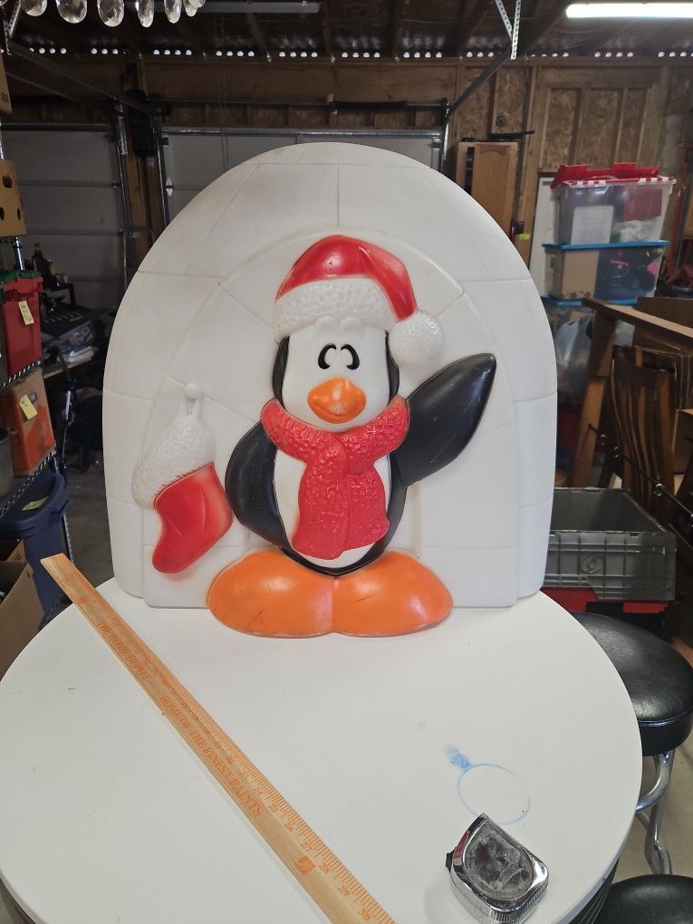 Vtg General foam Penguin Igloo Blow Mold 25"