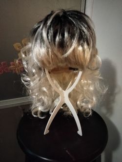 Dark To Blonde Curly Wig With Bangs 