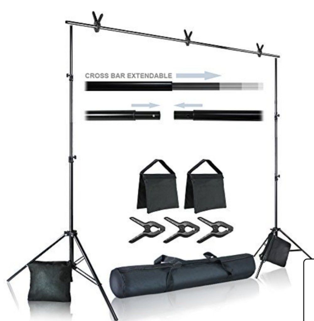 photo video studio 10 ft. wide cross bar 7 ft. tall background stand backdrop support system kit with carry bag, photography studio
