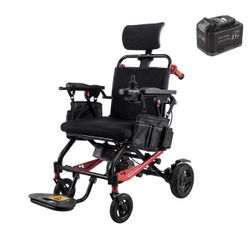 Famapy Lightweight Folding Electric Wheelchair, 44 lbs Portable Motorized Wheelchair for Adults with Dual 200W Brushless Motors - Black