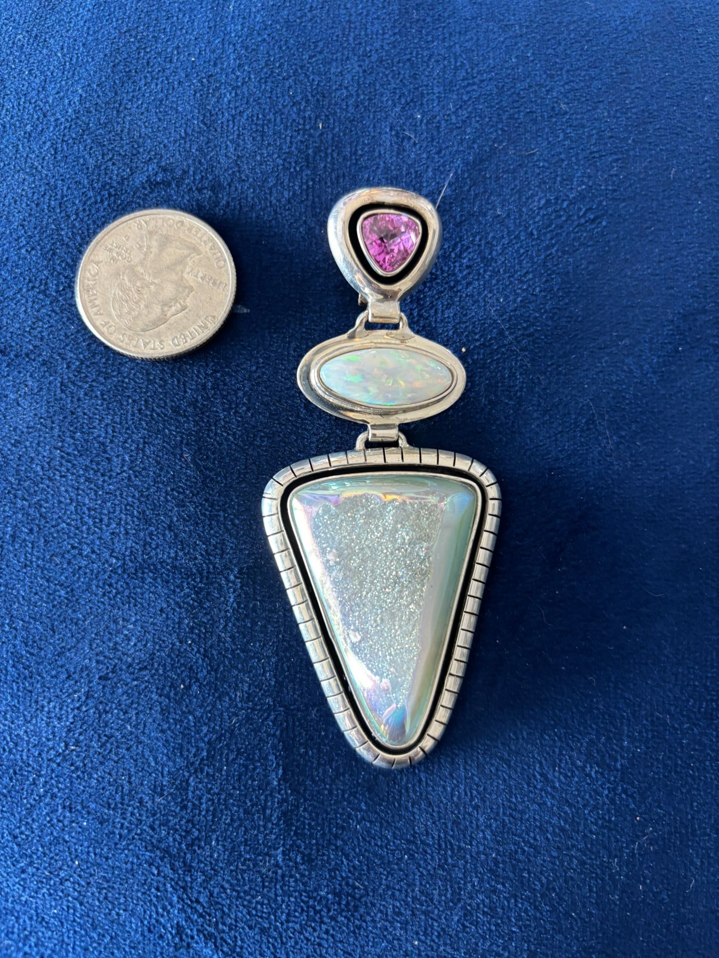 Stunning Sterling silver Druzy, Opal And amethyst Pendant