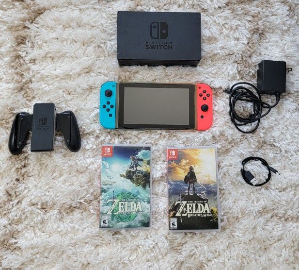 Nintendo Switch V2 Console Neon Blue/Red Joy-Con 2 Zelda Games
