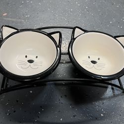 Ceramic cat food and water dishes