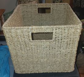 Natural Woven Seagrass Storage Basket with Cutout Handles