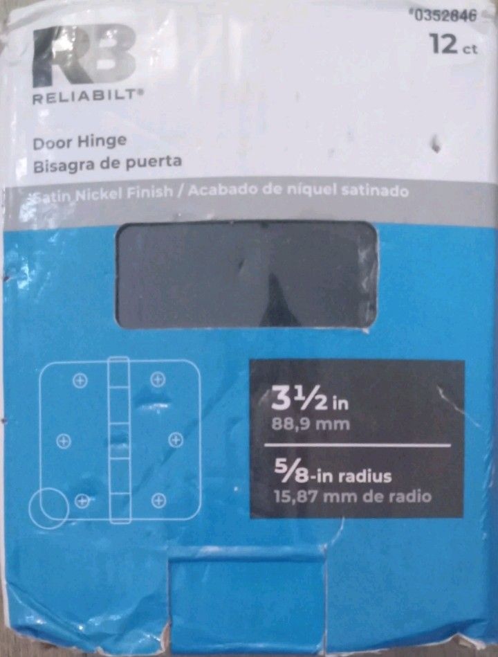 12 Pack Reliabilt Radius Mortise Door Hinge Satin Nickel 3-1/2" x 5/8" 0352846