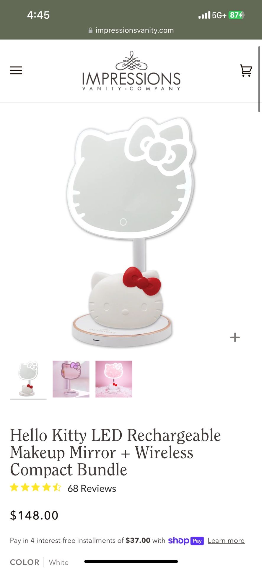 hello kitty LED charging station mirror lap 