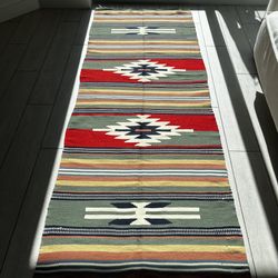Handmade Latin American Mexican Zapotec Wool Blanket Kilim Rug Weaving Geometric 