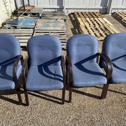 4 Blue Wooden Office Lobby Chairs 