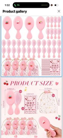 36 Set Valentine's Day Gifts for Friends Pink Hair Brush Bulk Mini Cherry Hair Brush, You Are a Cherry Sweet Friend Card, Besties Galentine's Day Gift