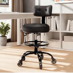 Office Drafting Chair with Footrest, Tall Height Adjustable Stool with Back Support, Heavy Duty Rolling Stool Chair with Wheels for Office Home Kitche