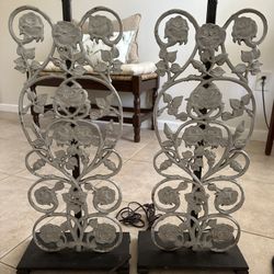 Vintage - Wrought Iron Lamp Rose Petal Lamps (Pair) 