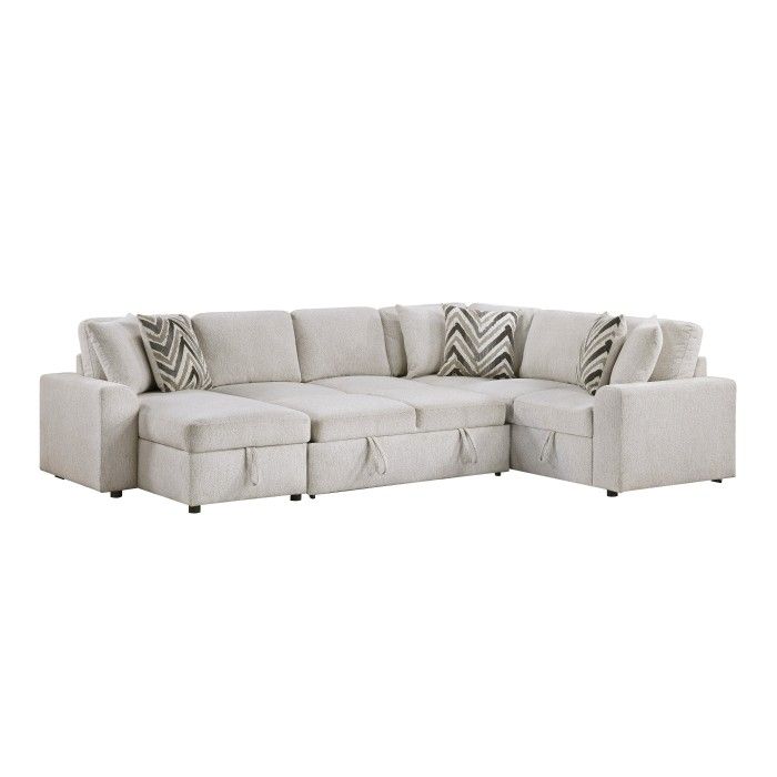 Three Piece Sectional With Hidden Storage And Pop Up Sleeper Pillows Included