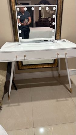 Selling White Vanity + LED Mirror