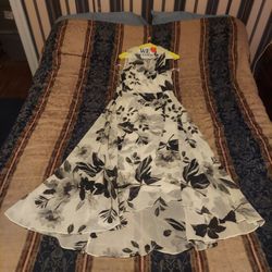 Calvin Klein white dress with black leaf design