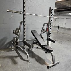 Squat Rack Weight Bench with Bar and Weights