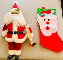 Santa Claus Figure and Christmas Stocking Set