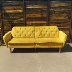 Yellow Velvet Couch, Foldable, Adjustable