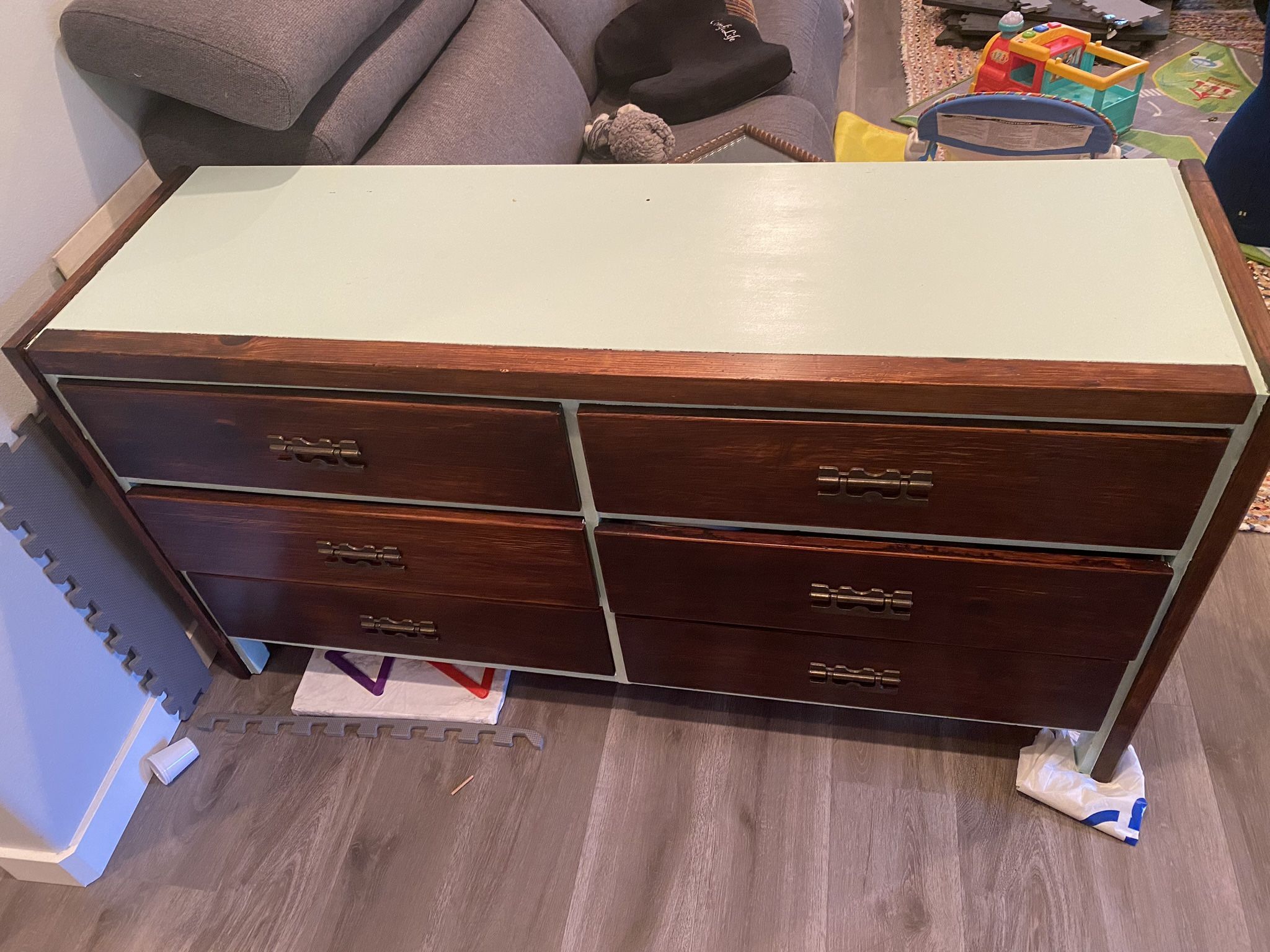 FREE: Dark Wood and Teal 6 drawer Dresser (Burien)