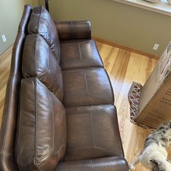 Genuine, Leather Couch, Dark Brown
