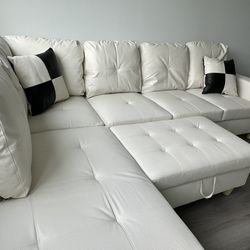 New White Leather Sectional Sofa Set