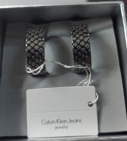 Calvin Klein Jeans Jewelry Snakeskin Print Hoop Earring.