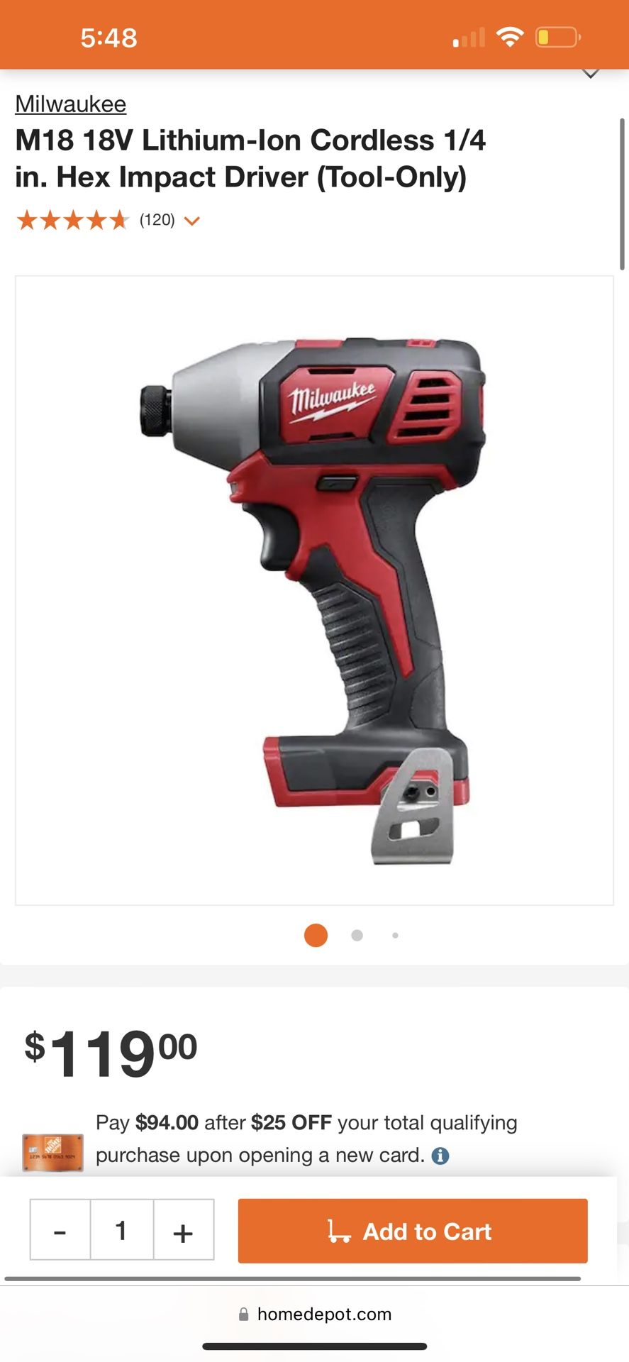 Milwaukee M18 18V Lithium-Ion Cordless 1/4 in. Hex Impact Driver (Tool-Only)